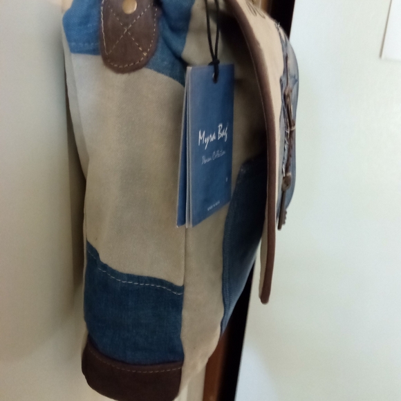 NWT Myra Bag Co Denim & Leather Shoulder Bag - Picture 4 of 9